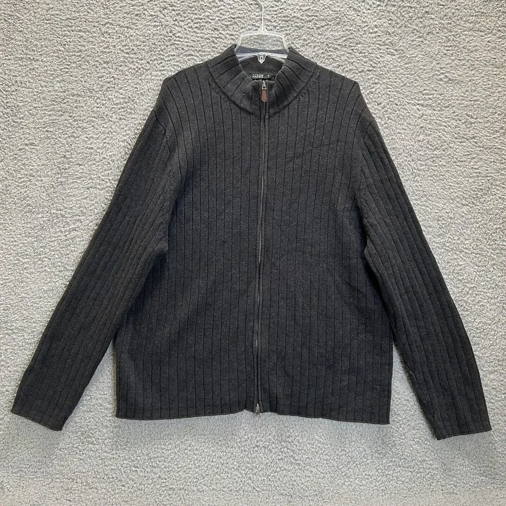 J Crew Sweater Mens XL Gray Full Zip Mock Neck Heavyweight Ribbed Knit‎ Casual